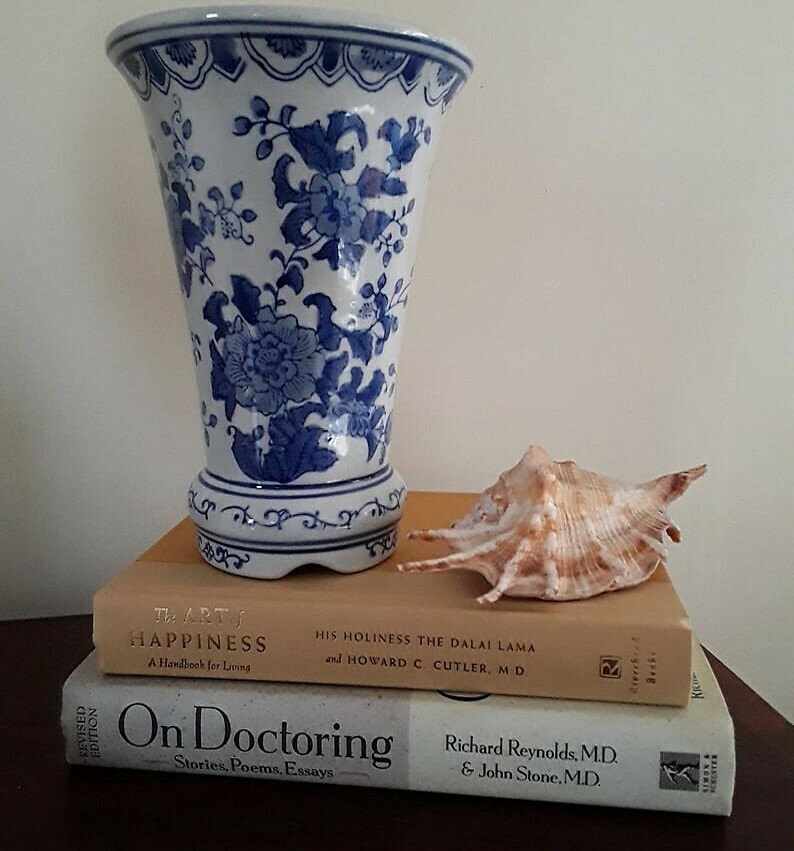 Vintage Blue and White Porcelain Trumpet Vase