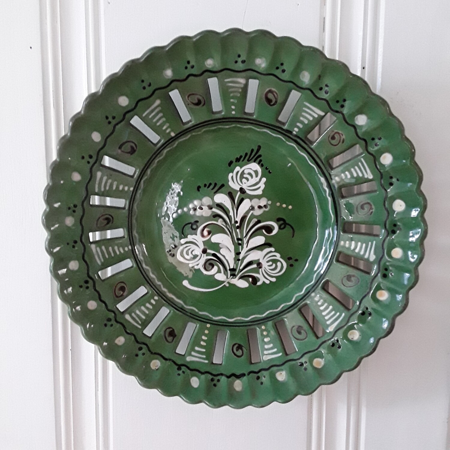 Vintage Green Ceramic Reticulated Plate From Hungary