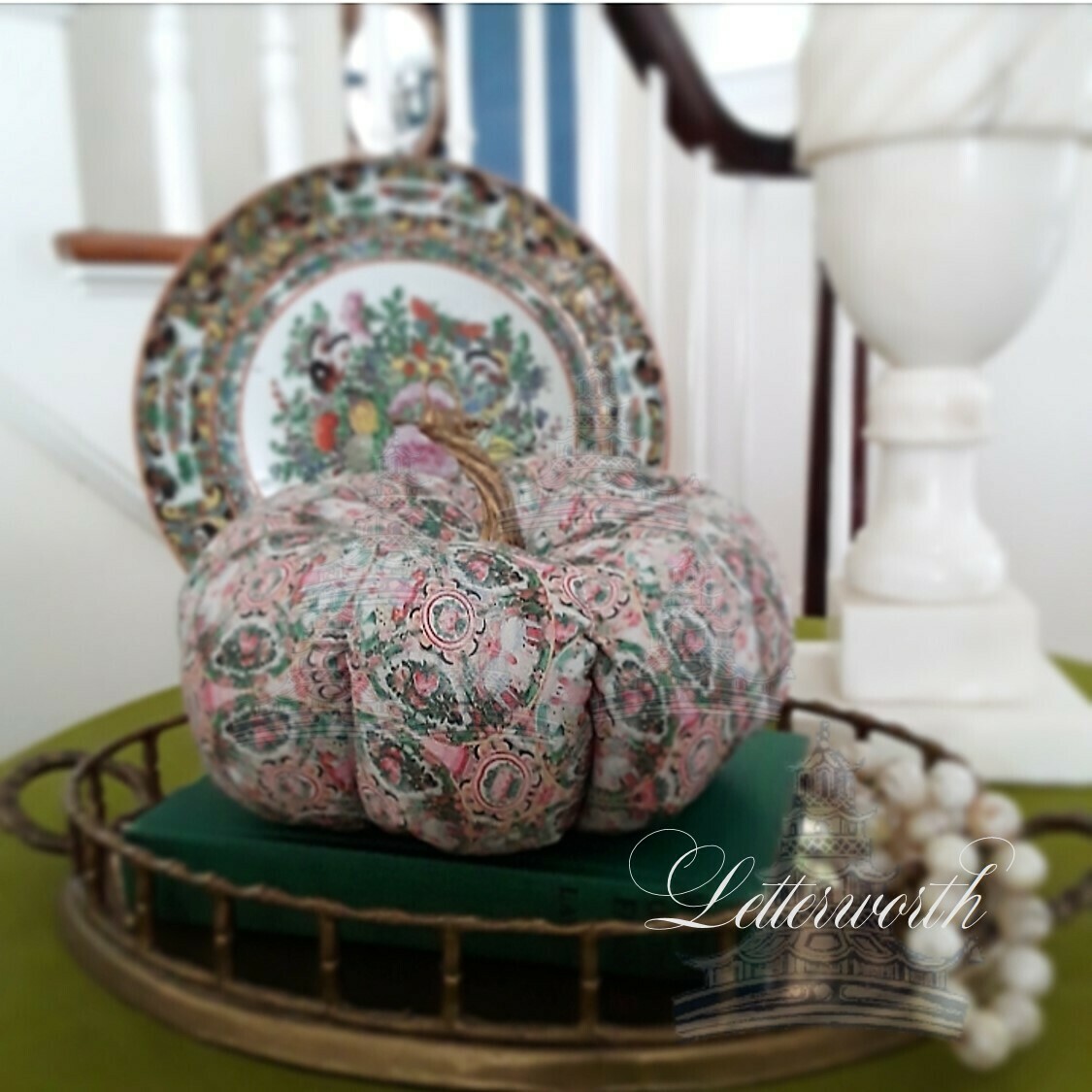 Handmade Chinoiserie Rose Medallion Fabric Pumpkin by Letterworth