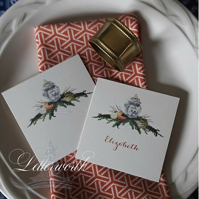 Chinoiserie Watercolor Thanksgiving Harvest Jar Place Cards by Letterworth (Set of 12)