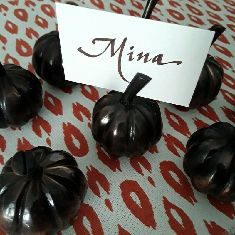 Bronze Metal Pumpkin Place Card Holders (Set of 8)