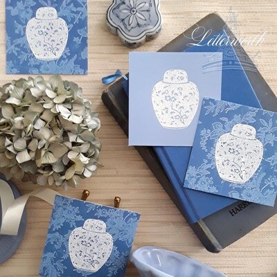 Hand-Embossed French Blue Prunus Blossom Enclosure Cards by Letterworth (Set of 12)
