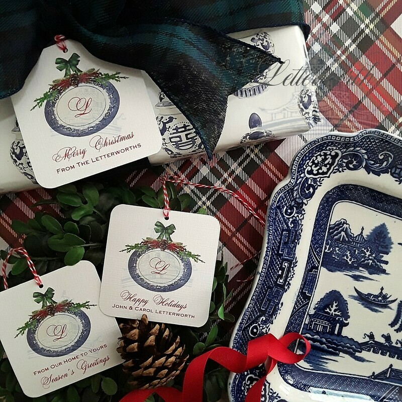 Willow Ware Monogram Holiday Gift Tags by Letterworth (Set of 12)