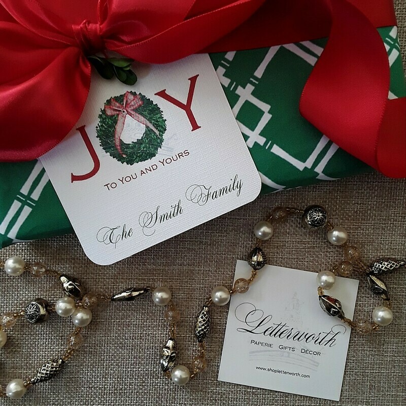 Boxwood Joy Personalized Red Holiday Gift Tags by Letterworth (Set of 12)