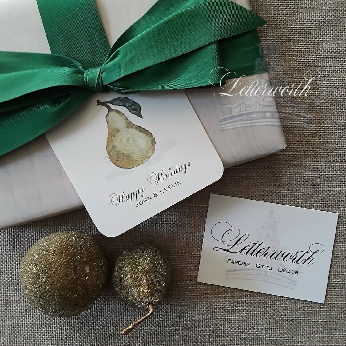 Watercolor Pear Holiday Gift Tags by Letterworth (Set of 12)