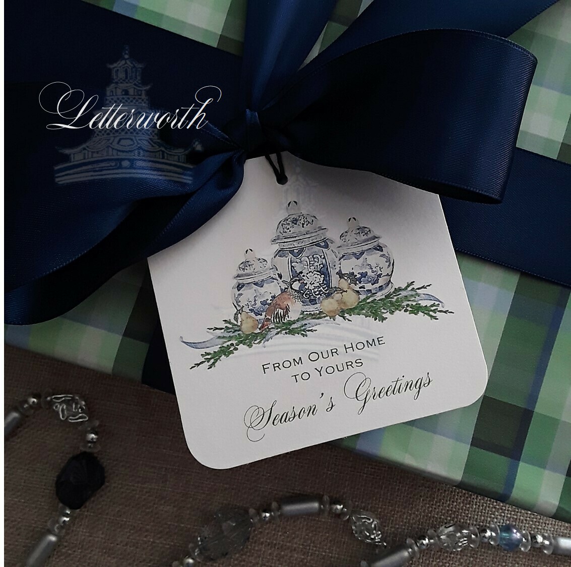 Partridge and Pear Chinoiserie Ginger Jar Holiday Gift Tags by Letterworth (Set of 12)