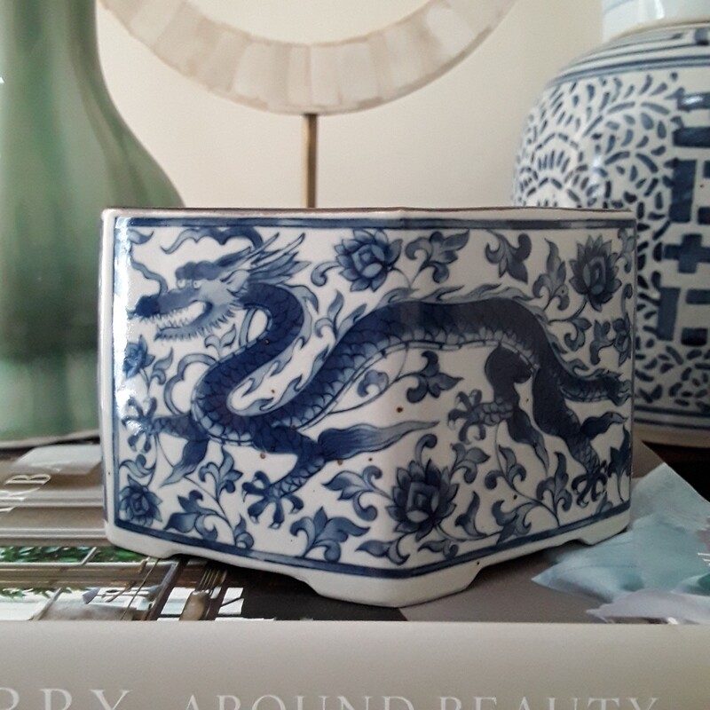 Vintage Blue and White Japanese Porcelain Dragon Candle Holder