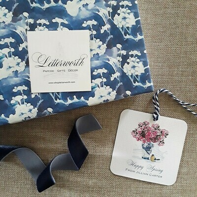Pink Azaleas in Blue and White Chinoiserie Vase Watercolor Gift Tags by Letterworth (Set of 12)