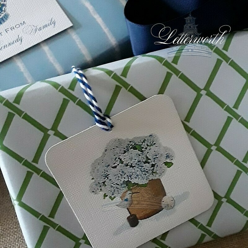 Blue and Green Bamboo Trellis Gift Wrapping Paper by Letterworth