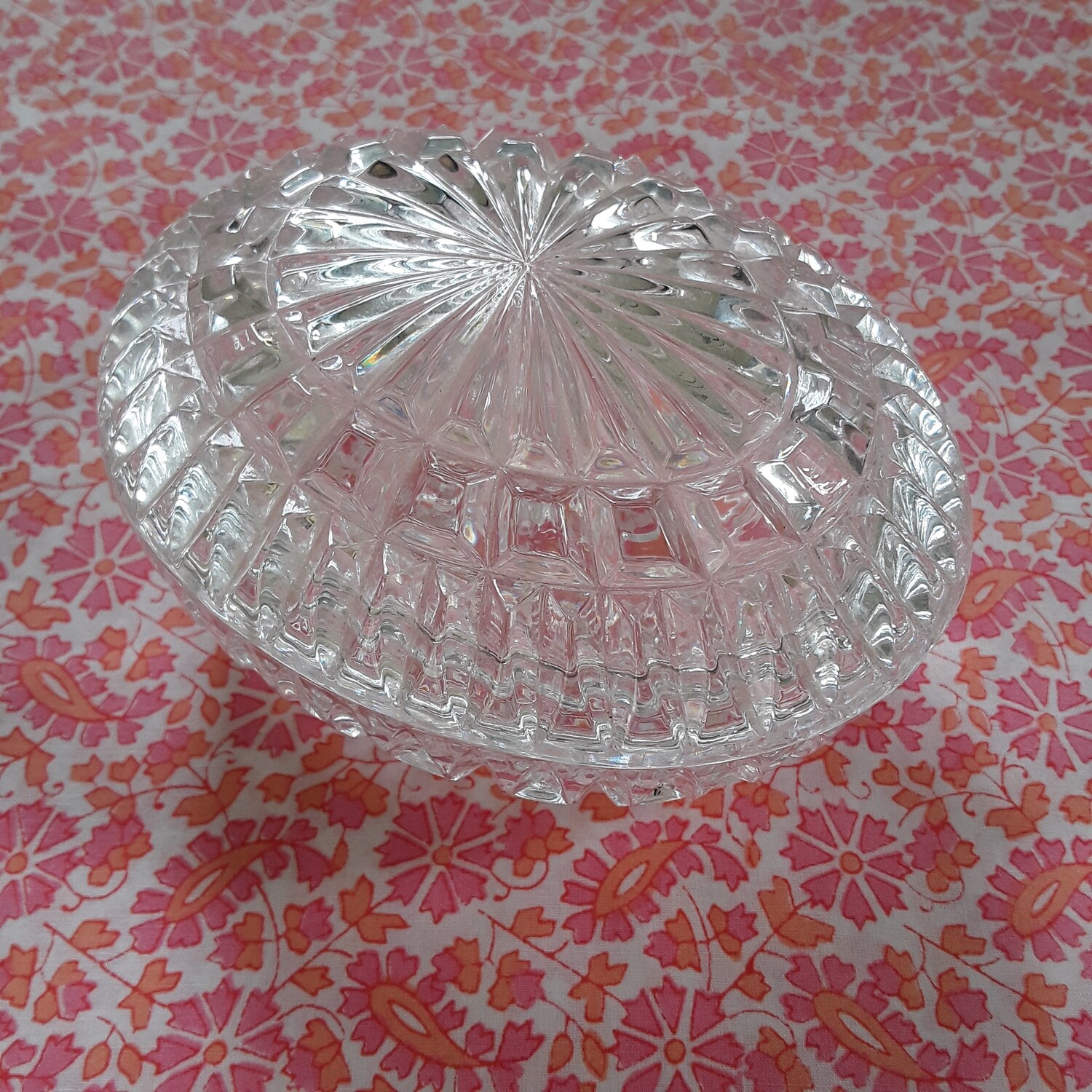 Vintage Oval Cut Glass Box with Lid