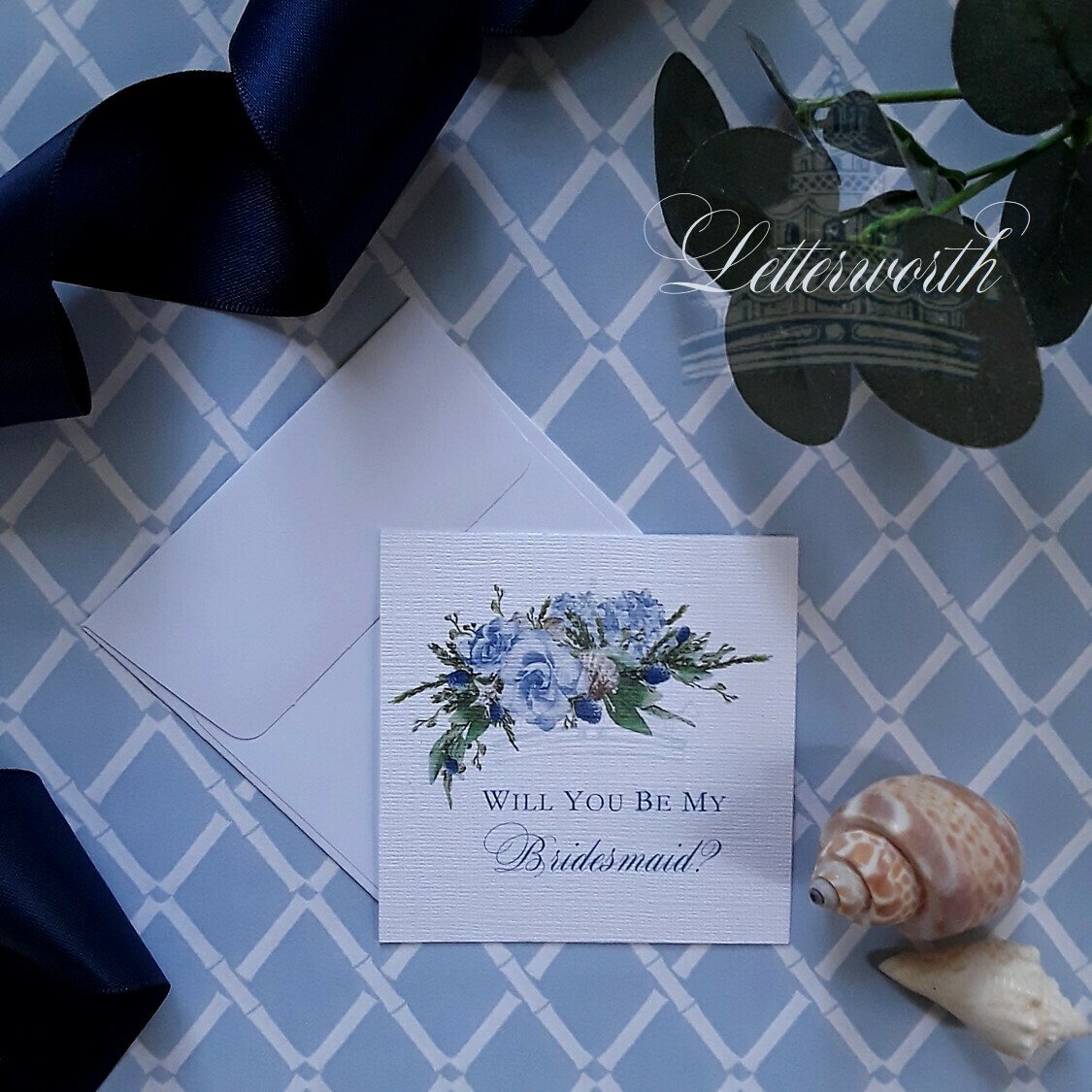 French Blue and White Bamboo Trellis Gift Wrapping Paper by Letterworth