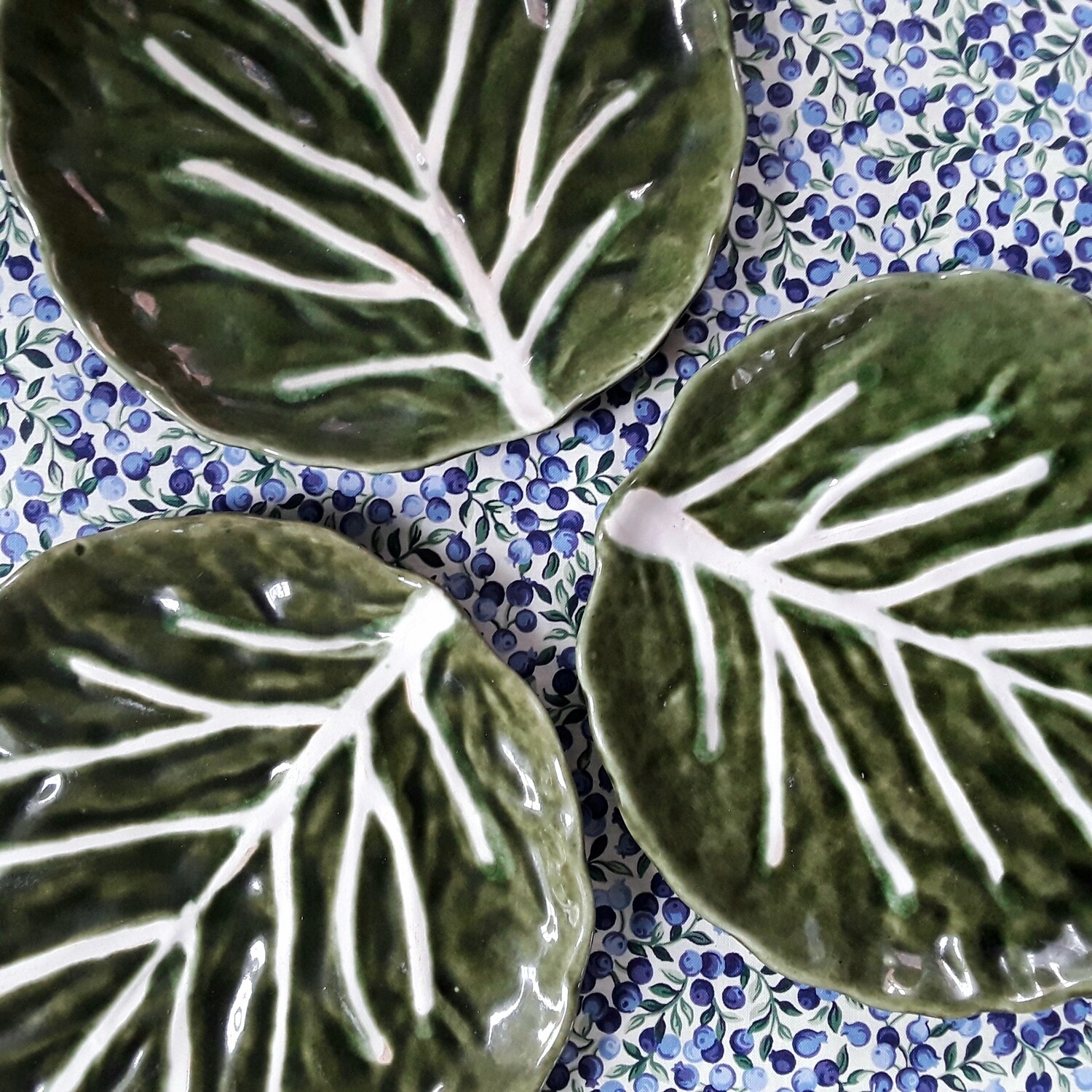 Set of 3 Vintage Ceramic Cabbage or Lettuce Leaf Plates Made in Portugal