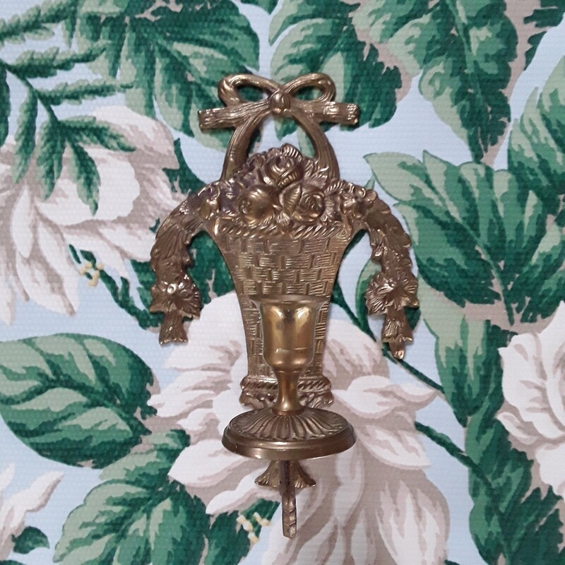 Vintage Brass Flower Basket Candle Sconce