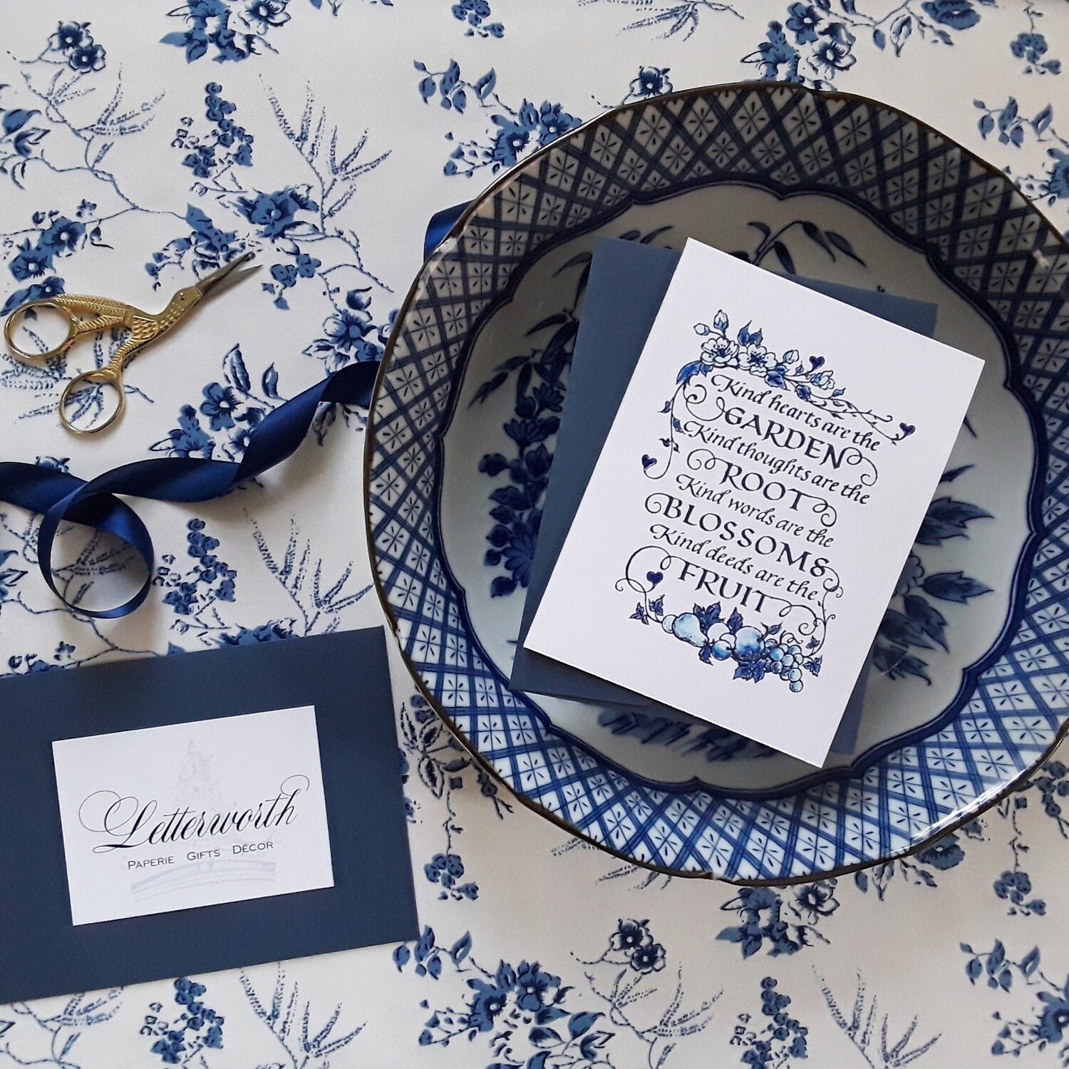 Hand-Embossed Blue and White Longfellow Note Cards by Letterworth (Set of 8)