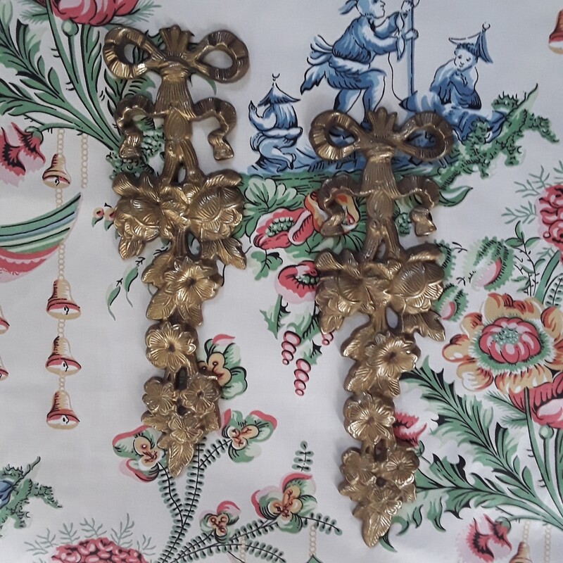 Vintage Solid Brass Flower Wall Sconces - A Pair