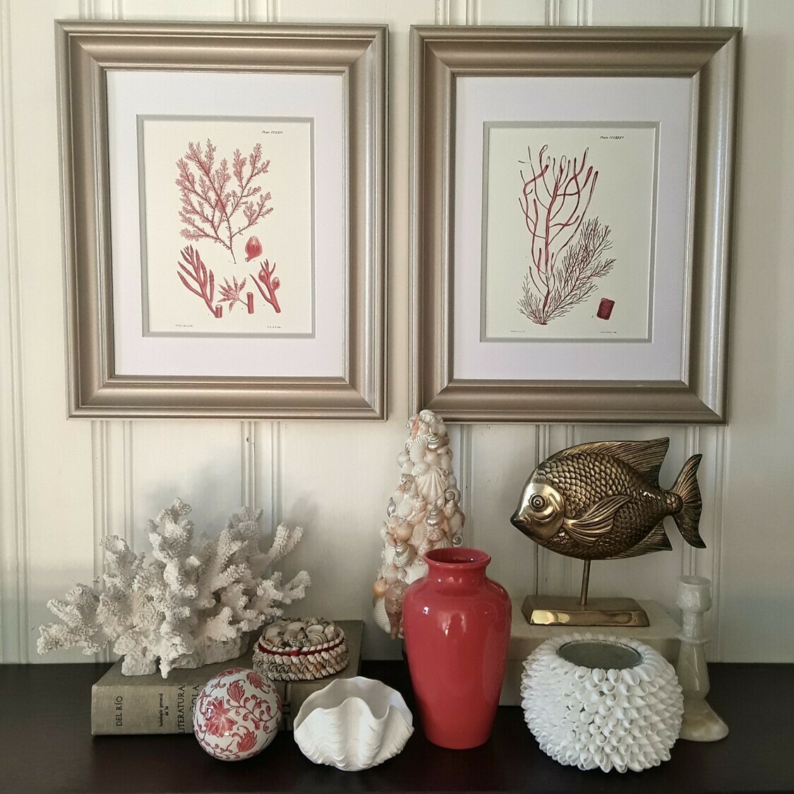 Set of 2 Matted and Framed Vintage Red Coral Prints
