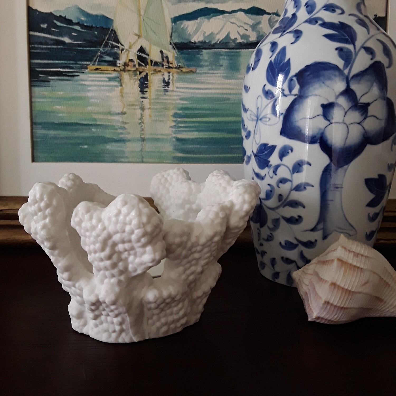 Vintage Bisque Porcelain Coral Votive Candle Holder