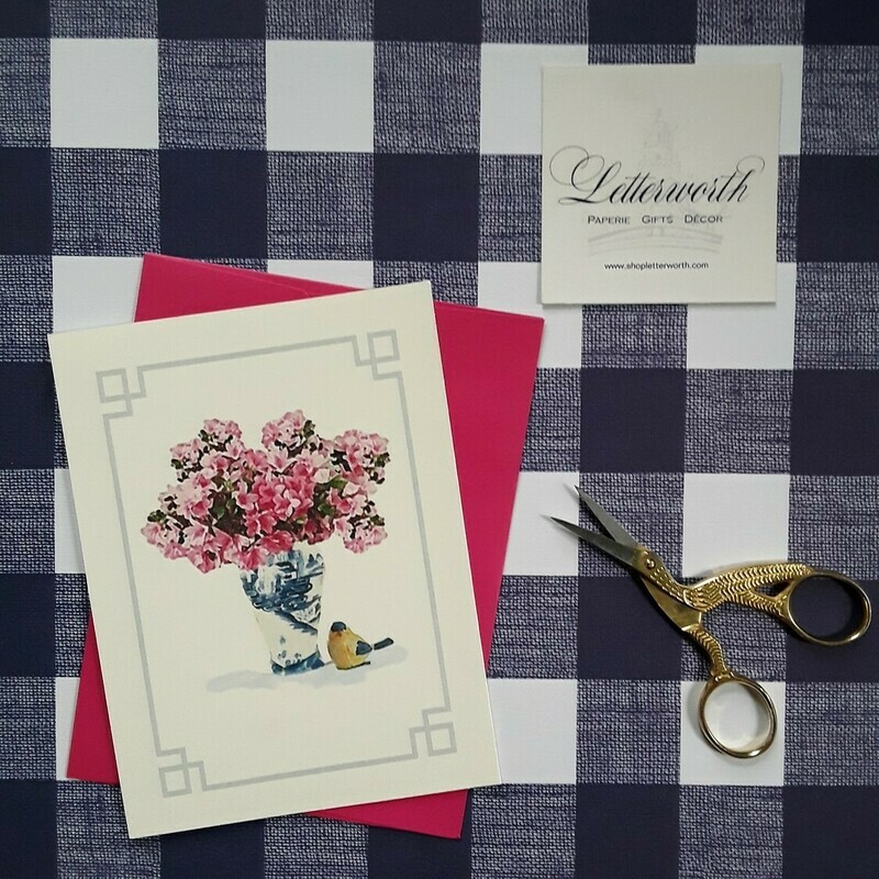 Letterworth Pink Azaleas in Ming Porcelain Vase Watercolor Note Cards (Set of 8)