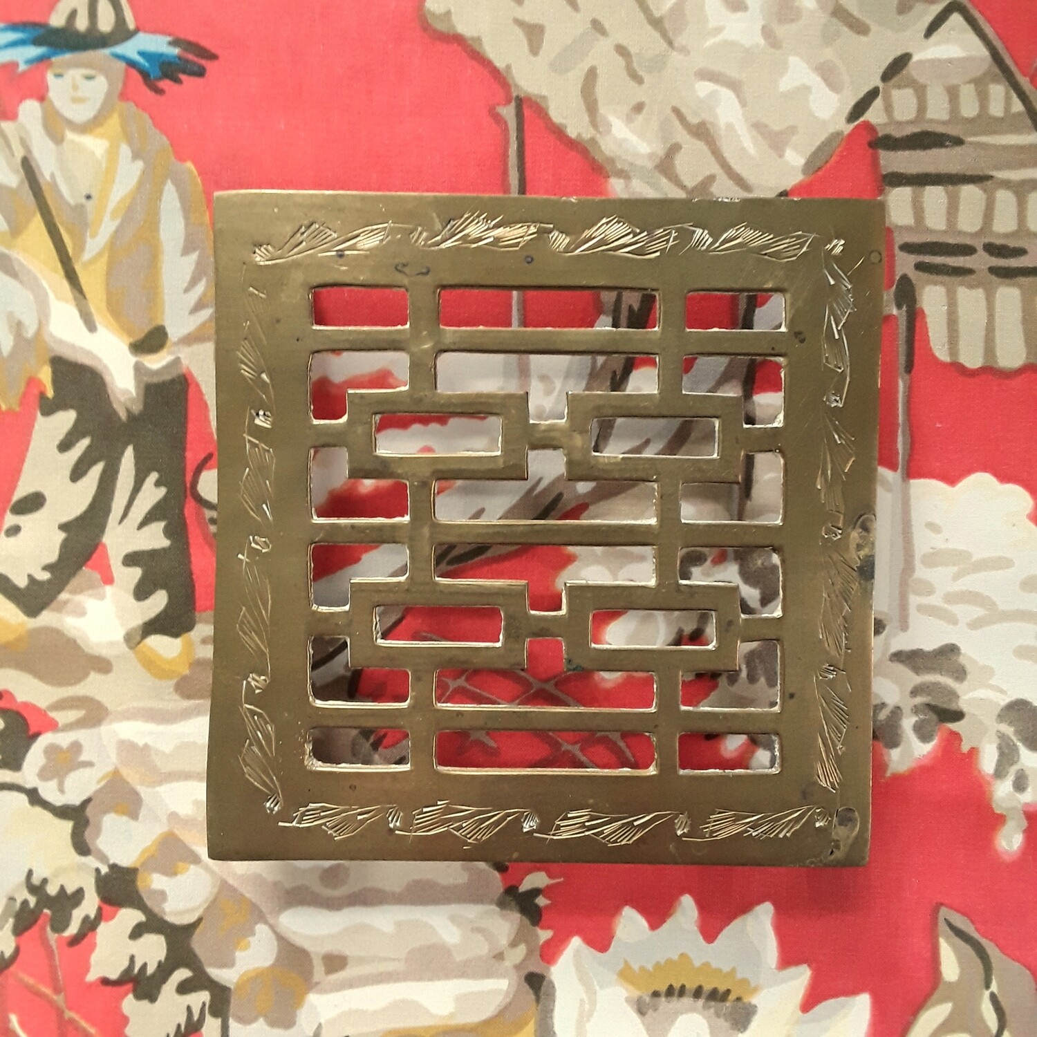 Vintage Brass Chinese Double Happiness Trivet