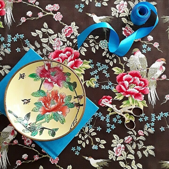 Vintage Yellow Floral Porcelain Bowl with Brass Surround