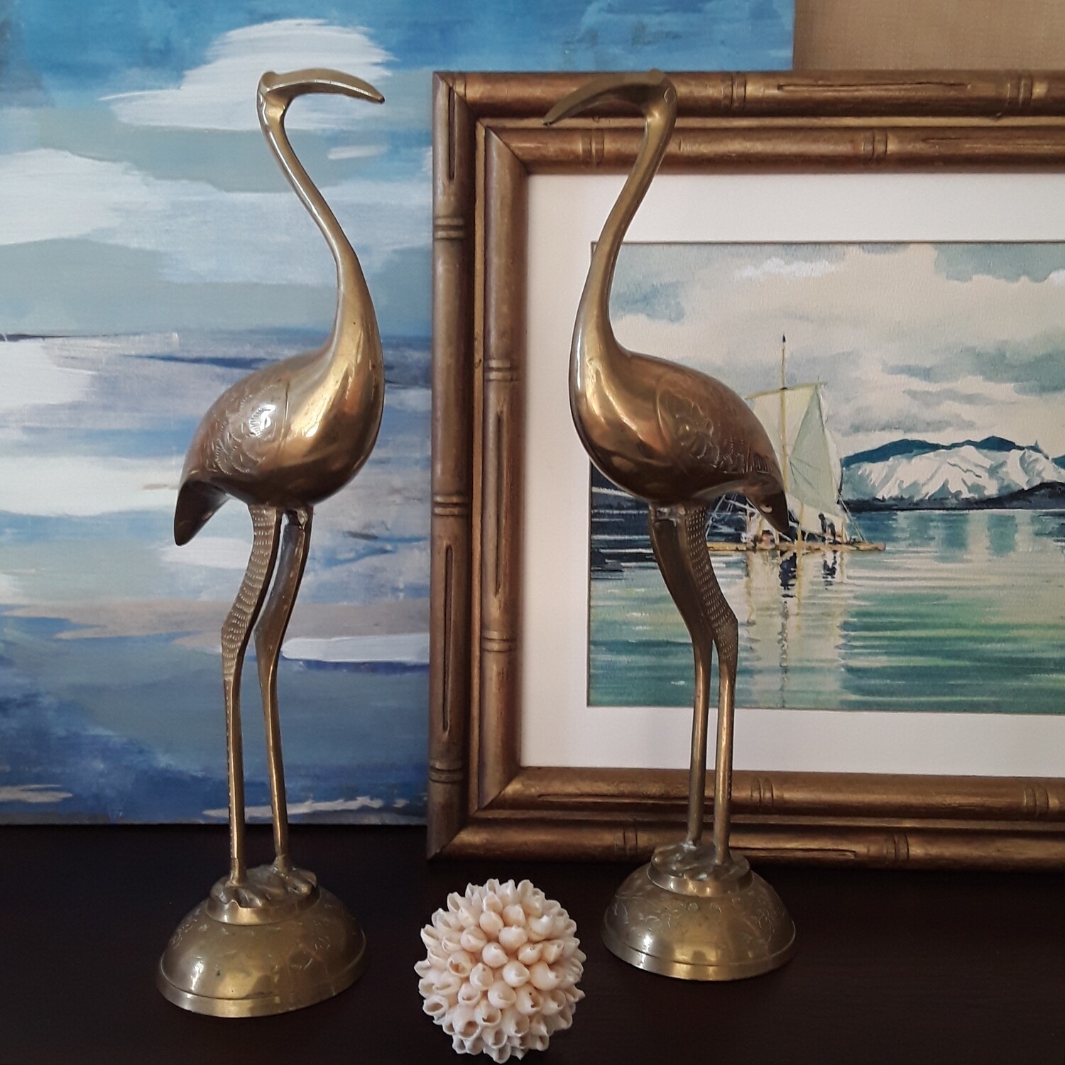 Pair of Vintage Brass Crane Figurines