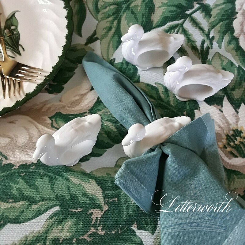 Set of 4 Vintage White Porcelain Swan or Duck Napkin Rings