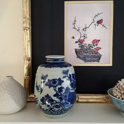 Vintage Blue and White Porcelain Bird Vase
