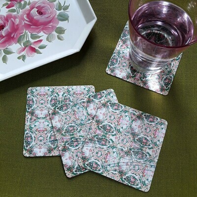Letterworth Signature Watercolor Rose Medallion Coaster Set