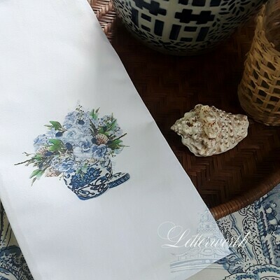 Blue and White Coastal Floral Tea Towel by Letterworth