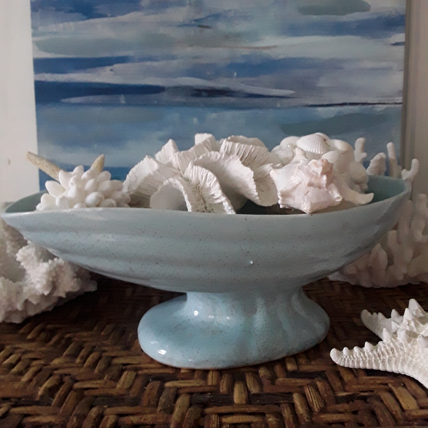 Vintage Brush Mid-century Blue Footed Planter