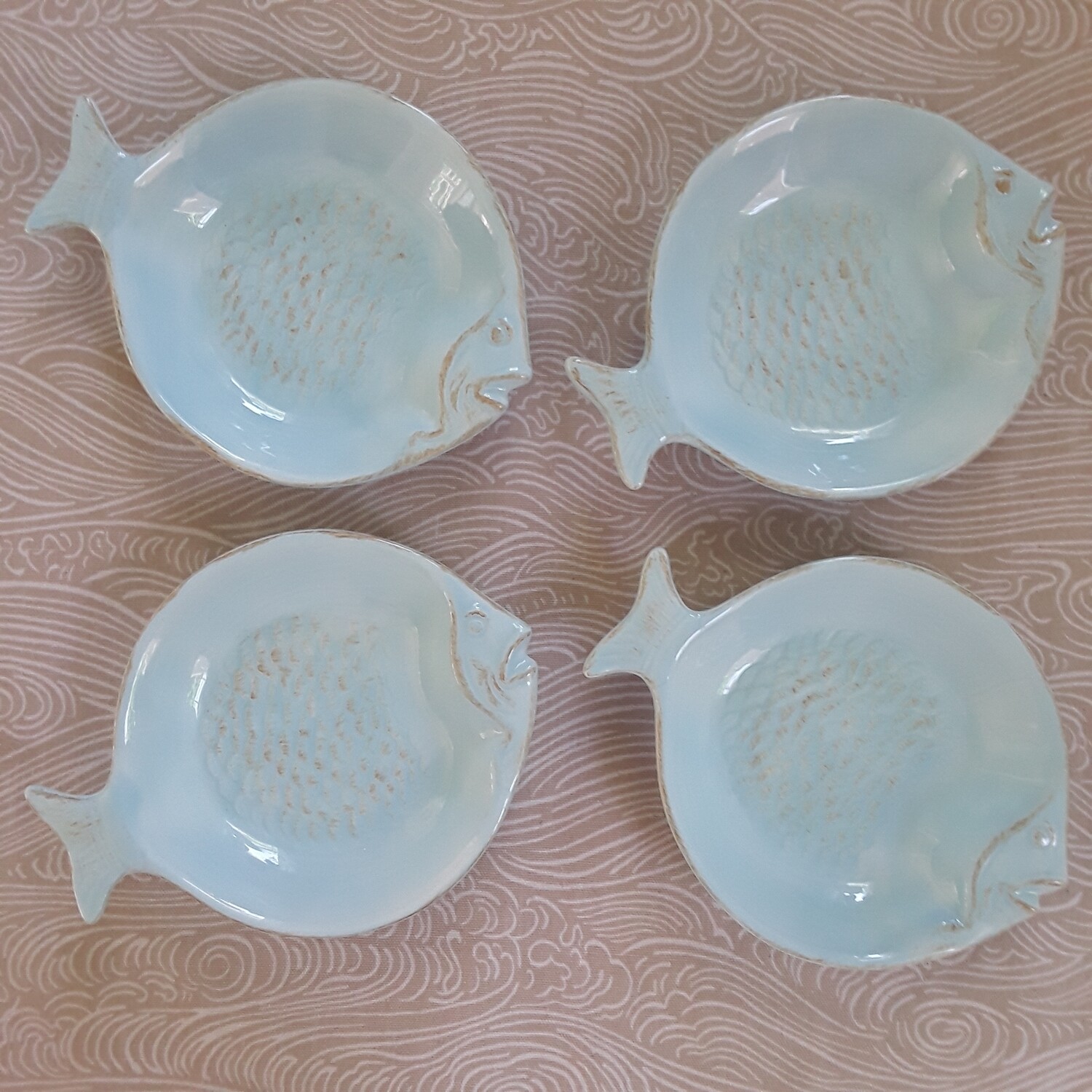 Set of 4 Ceramic Fish Canape Plates