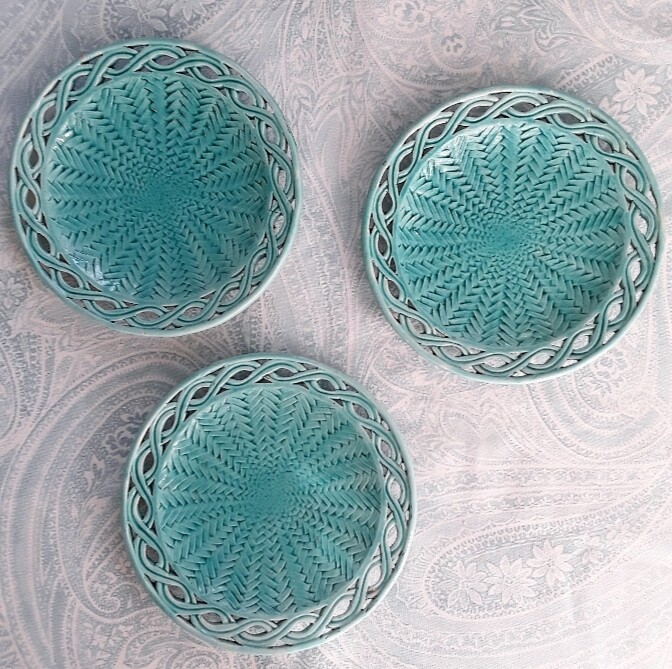 Set of 3 Vintage Turquoise Ceramic Plates Made in Italy
