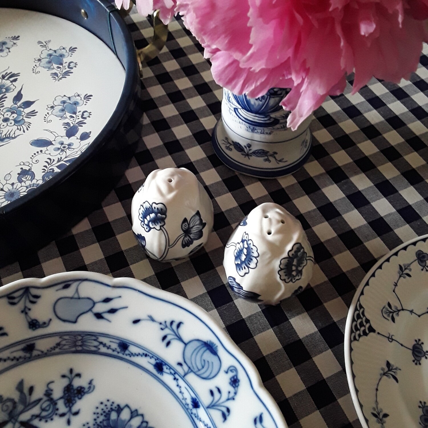 Vintage Blue and White Floral Ceramic Salt and Pepper Shaker Set