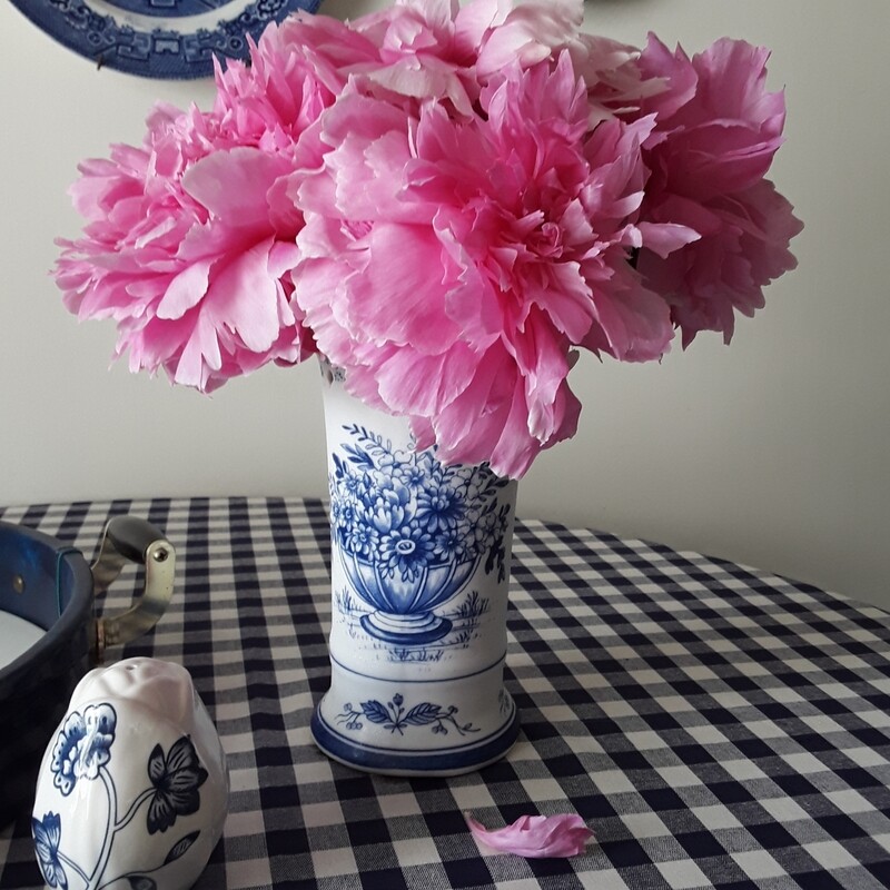 Vintage Blue and White Porcelain Delft Style Floral Vase