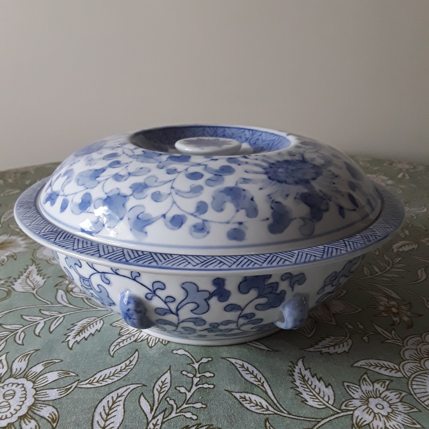 Vintage Blue and White Chinese Porcelain Lidded Serving Dish