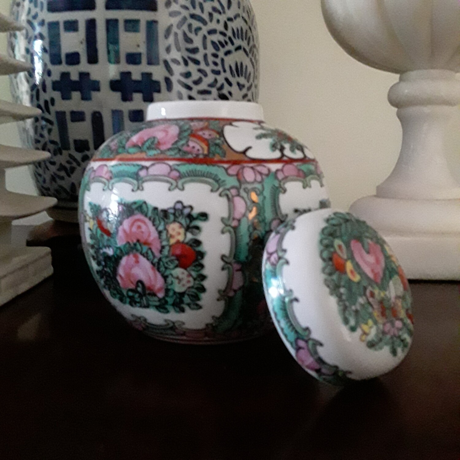 Vintage Rose Canton Lidded Porcelain Jar