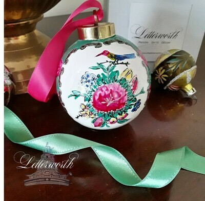 Hand-Painted Rose Medallion Porcelain Ball Christmas Ornament by Letterworth (Includes Gift Box)