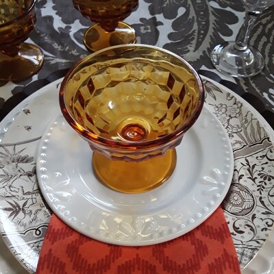 Set of 6 Vintage Amber Glass Compotes