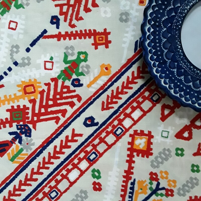 Vintage Schumacher Hacienda Collection Cancun Primative Tony Putnam Cotton Screen Print Fabric Remnant