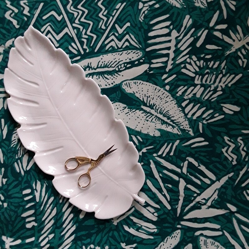 Vintage Green Botanical Leaf Block Print Fabric by the Yard