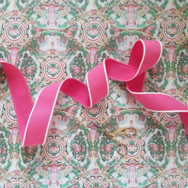Spool of Vintage 1 ½&quot; Wide Wired Pink Cotton Duck Trim
