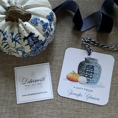 Fall Double Happiness Ginger Jar Watercolor Gift Tags by Letterworth (Set of 12)