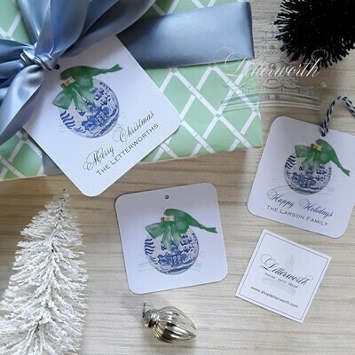 Signature Blue and White Ornament Watercolor Holiday Gift Tags by Letterworth (Set of 12)