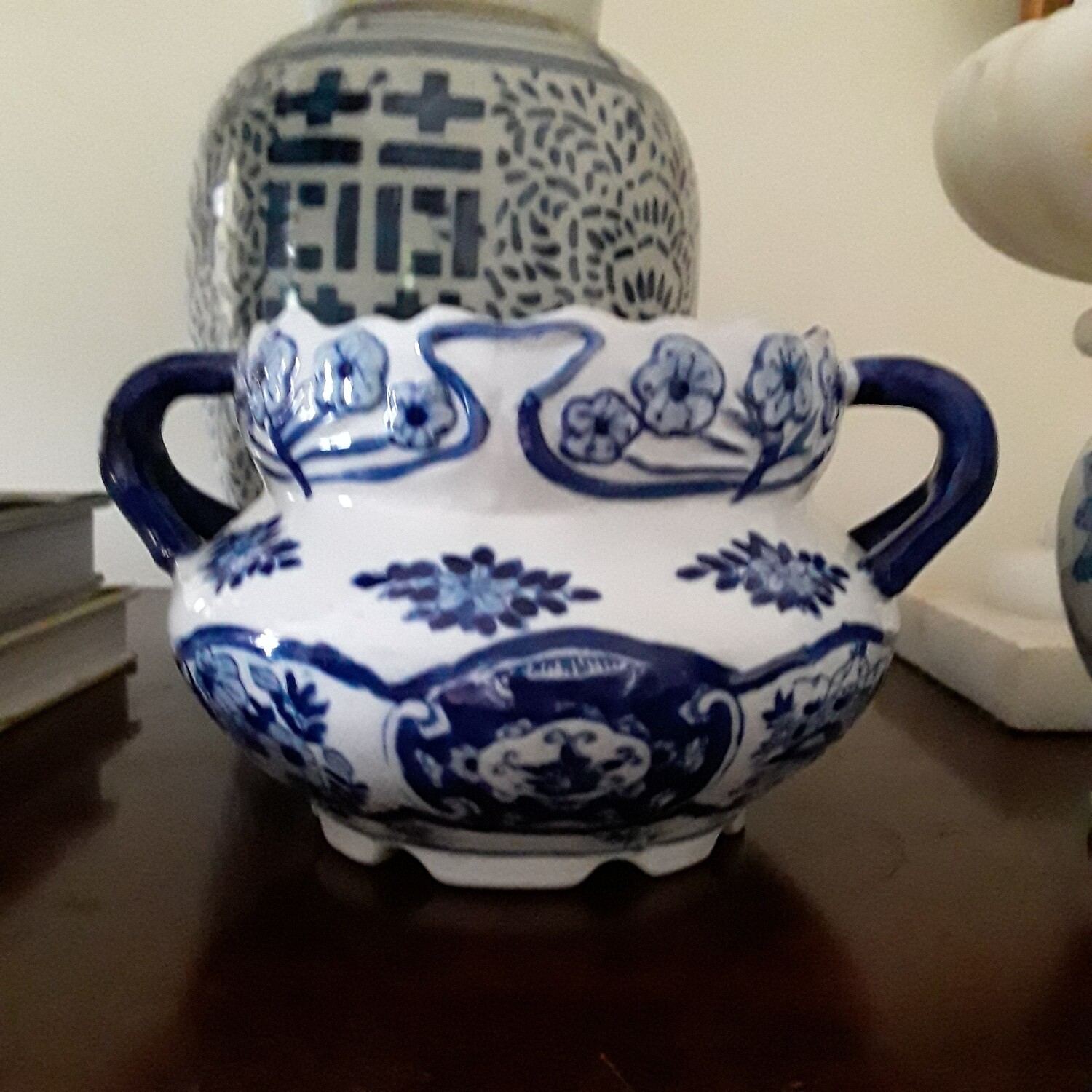Vintage Blue and White Porcelain Cachepot