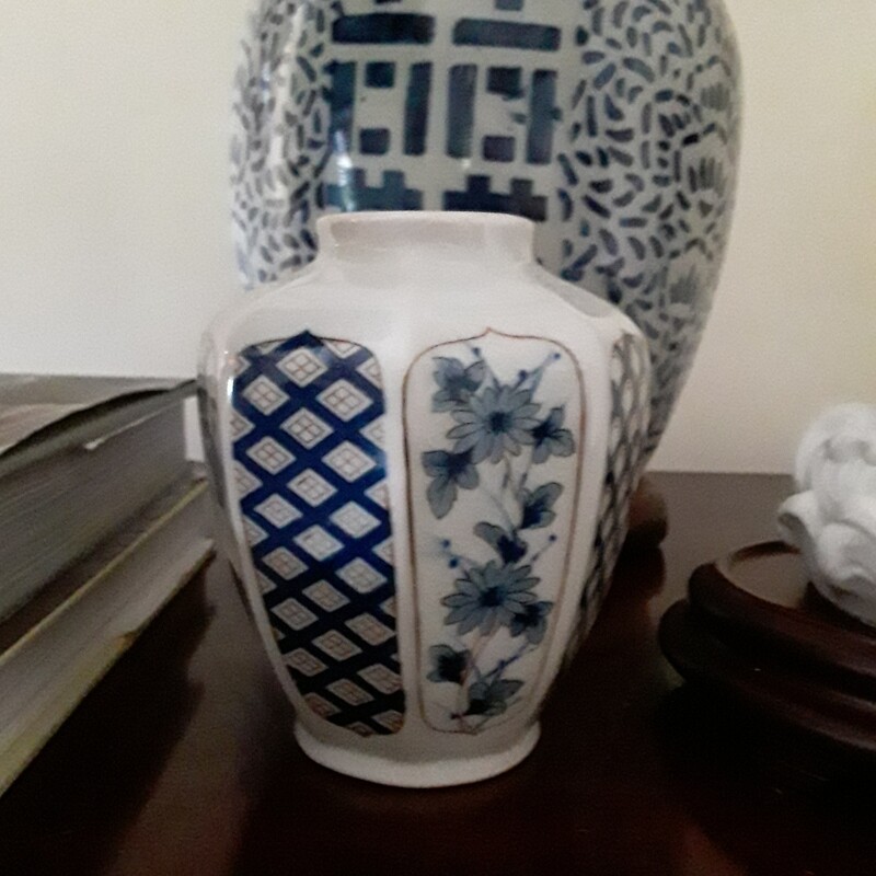 Vintage Blue and White Porcelain &quot;Four Seasons&quot; Japanese Vase