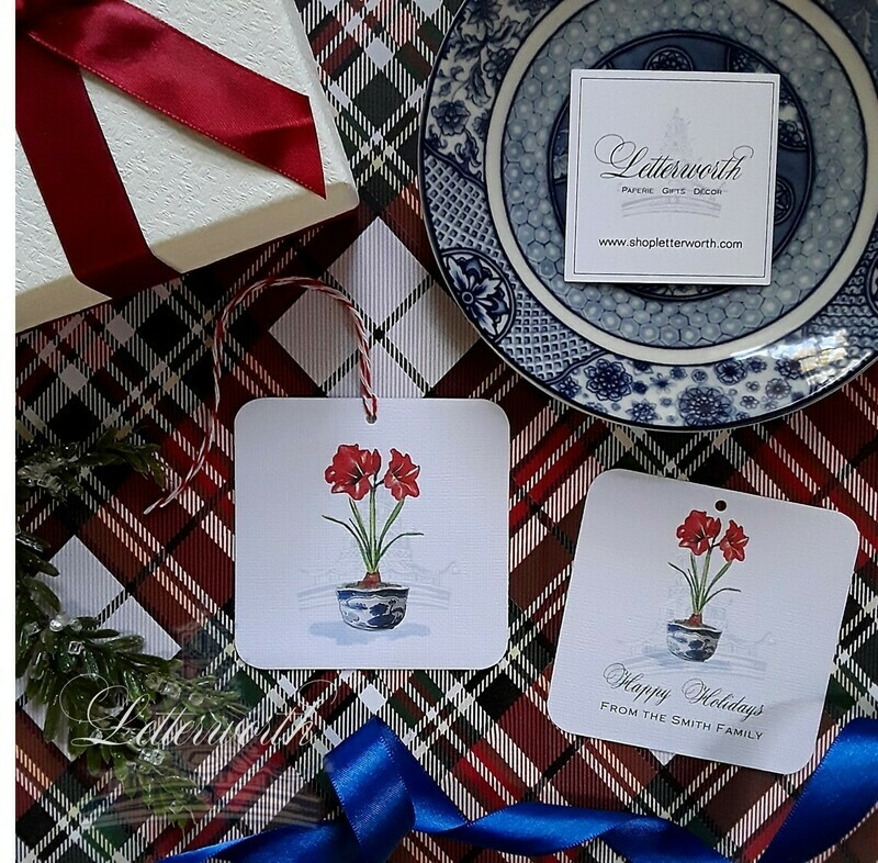 Chinoiserie Amaryllis Watercolor Gift Tags by Letterworth (Set of 12)