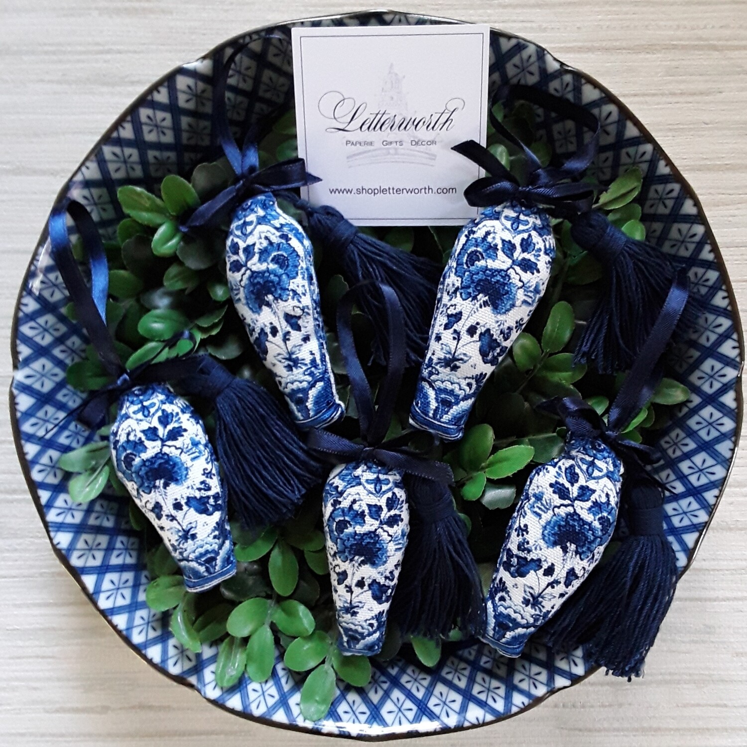 Handcrafted Blue and White Vase Chinoiserie Fabric Christmas Ornament by Letterworth