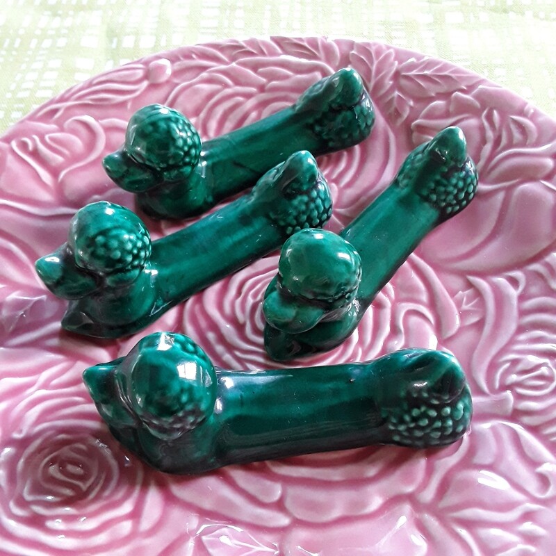 Vintage Green Majolica Dog Knife Rests (Set of 4)