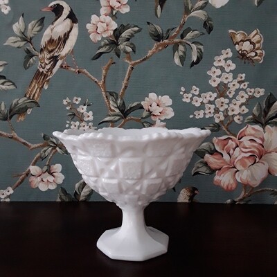 Vintage Westmoreland Old Quilt Milk Glass Compote