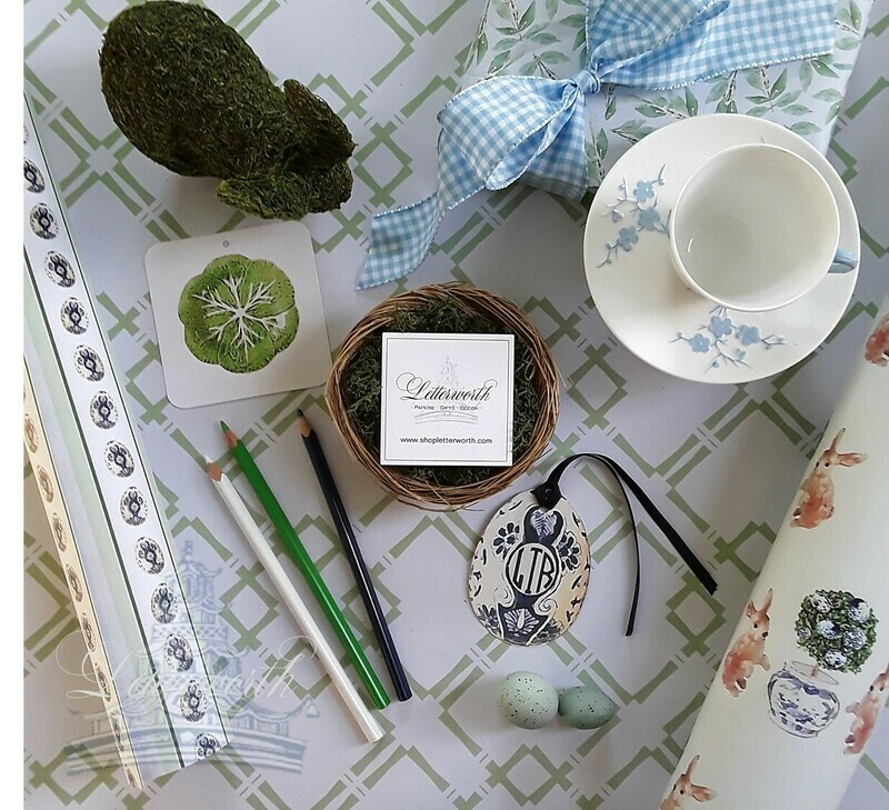 Chinoiserie Bunny Rabbit Topiary Gift Wrapping Paper by Letterworth